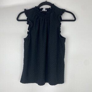 J. Crew Factory Women's Swiss Dot High Neck Top Size S Sleeveless Black